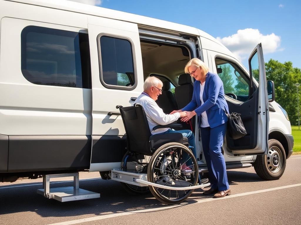 Wheelchair-accessible van assisting a senior passenger