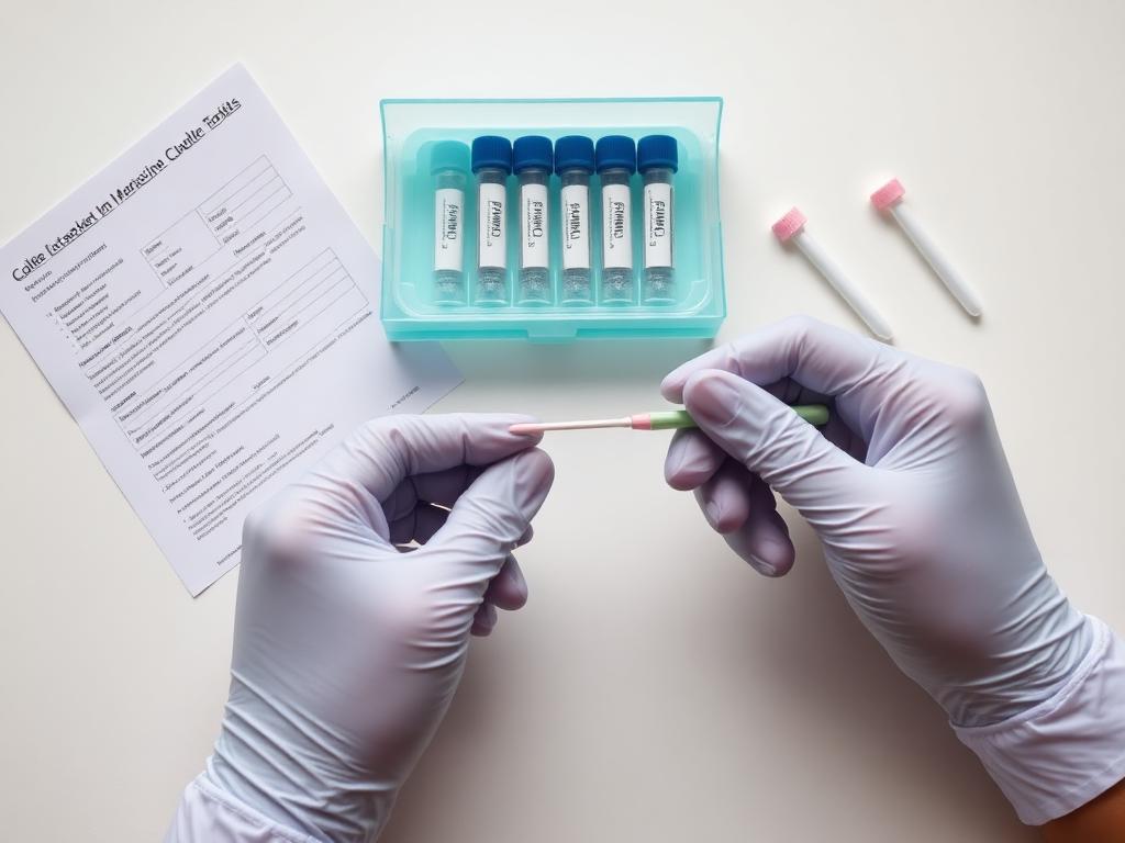 Gloved hands performing a DNA cheek swab test
