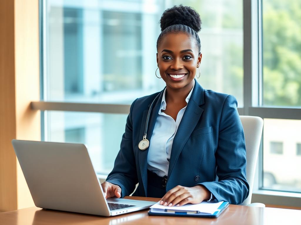 Healthcare entrepreneur at her office desk